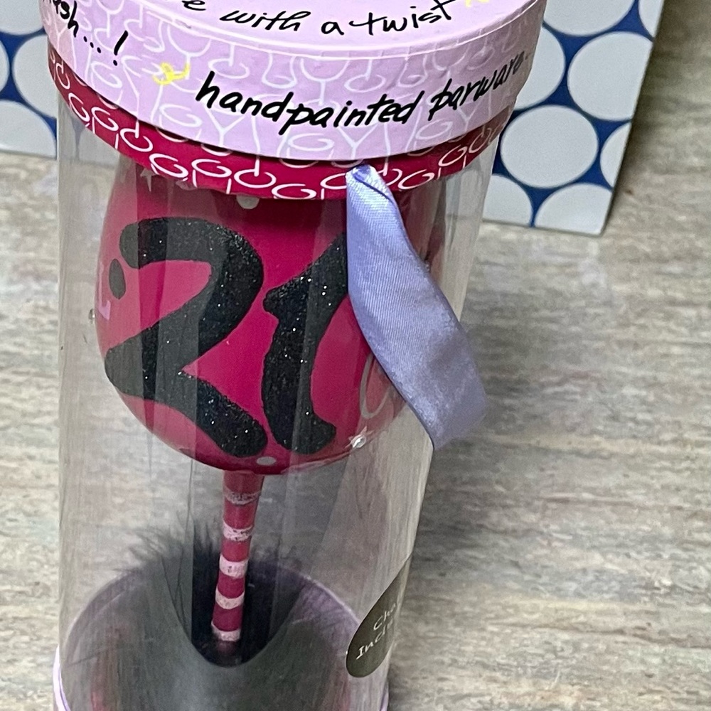 NIB Top Shelf 21 birthday wine glass in box with chalk